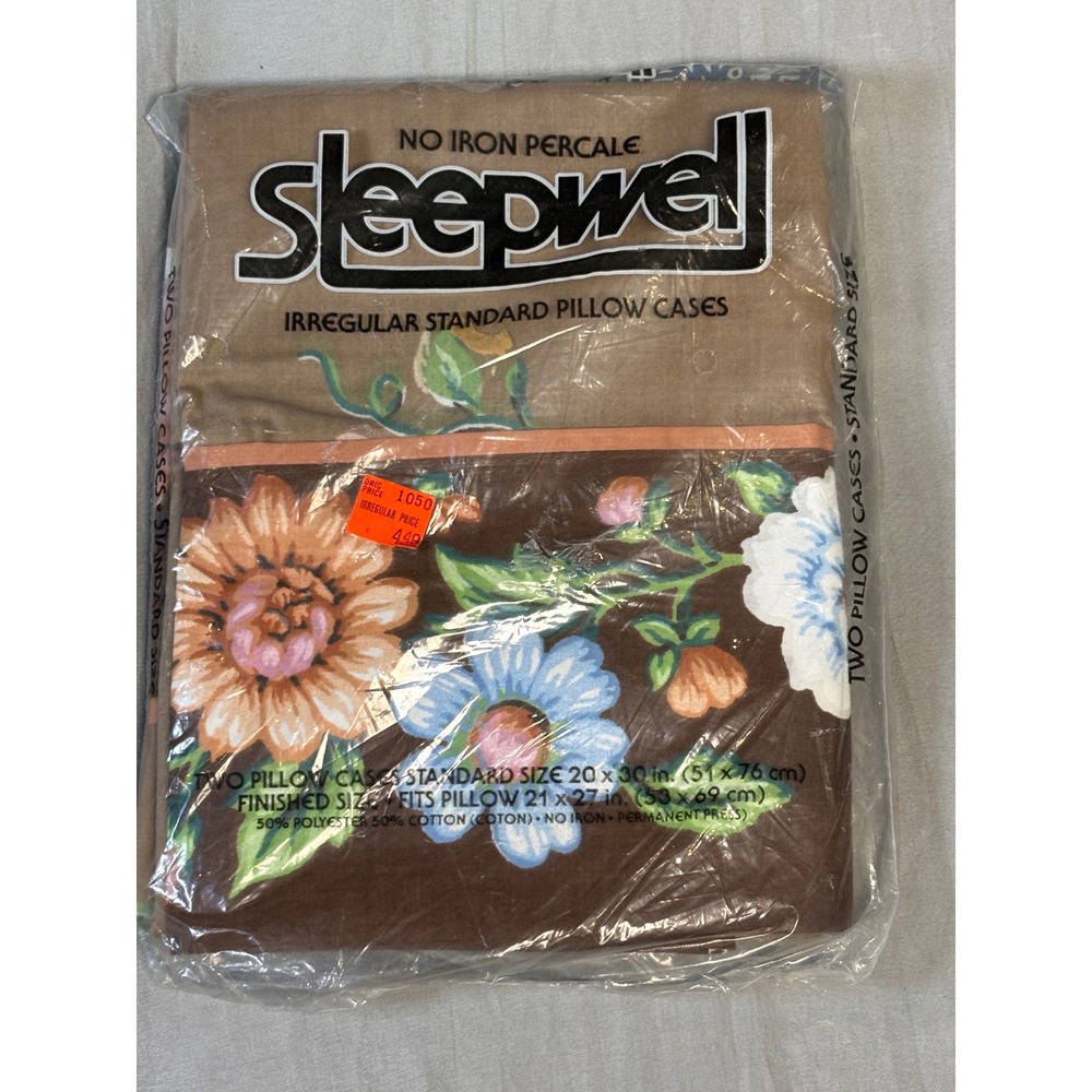Vintage Sleepwell pillowcase brown floral print set of 2
